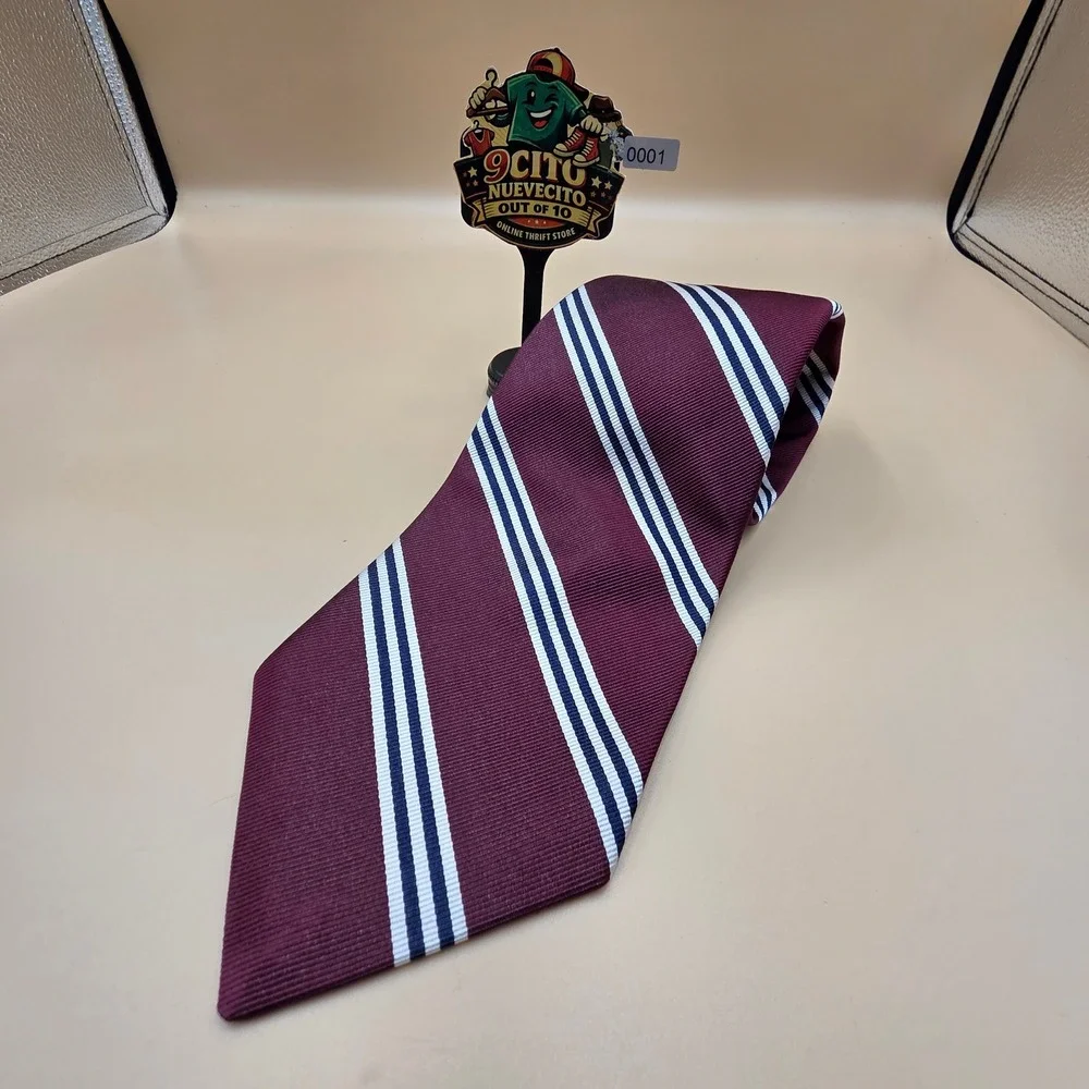 Robert Talbott Al Johnson Mens Silk Tie Burgundy Navy White Triple Stripe USA